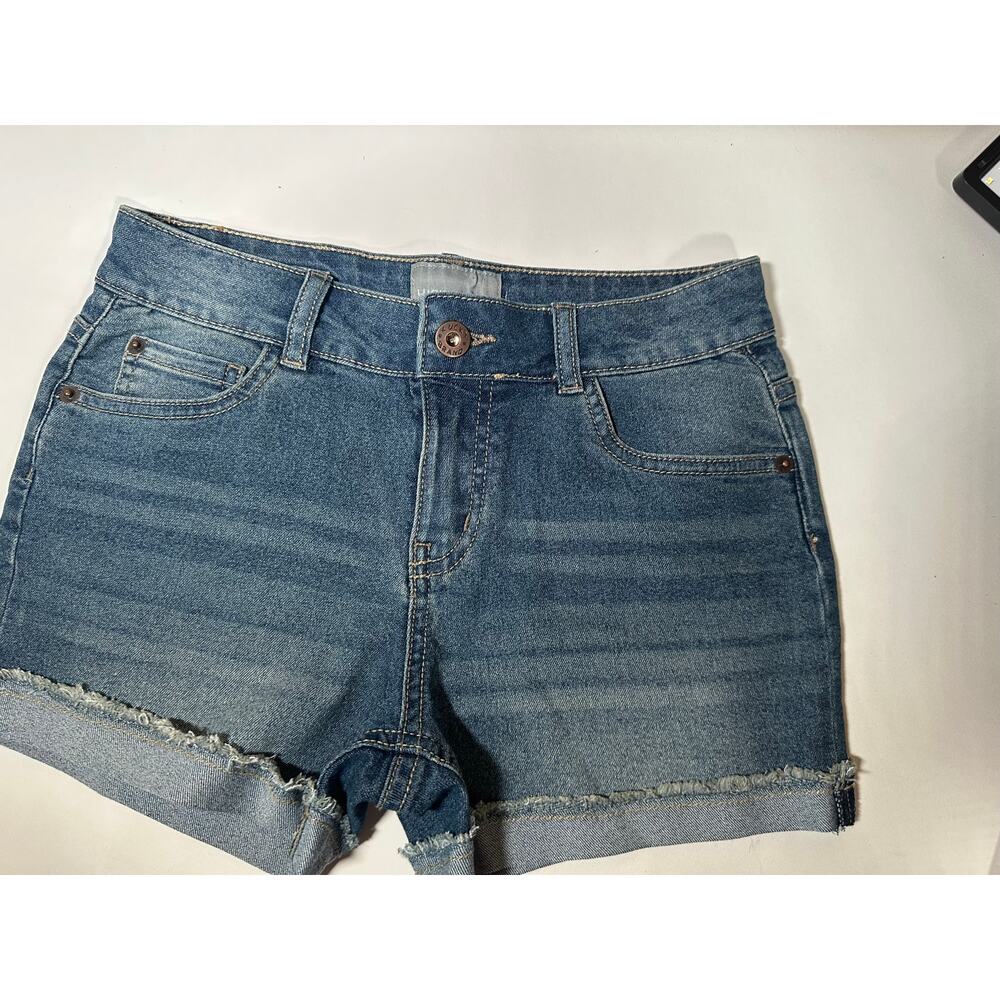 Levi's Girlfriend Shorts Girls 12 Blue White Denim Distressed Cuffed Hem Slim